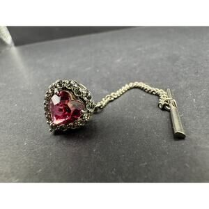 Vtg LA Signed Round Red Mystic Topaz Gemstone 925 Sterling Silver Tie Tack